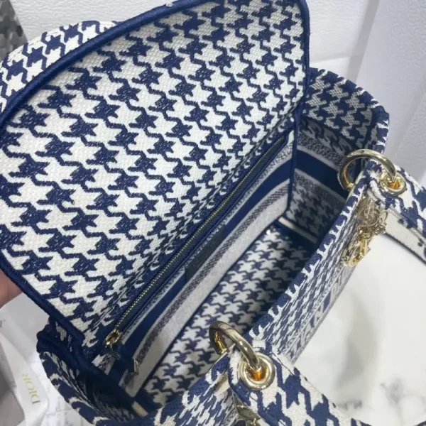 Lady Dior Medium  D-Lite Houndstooth  Canvas - Image 6