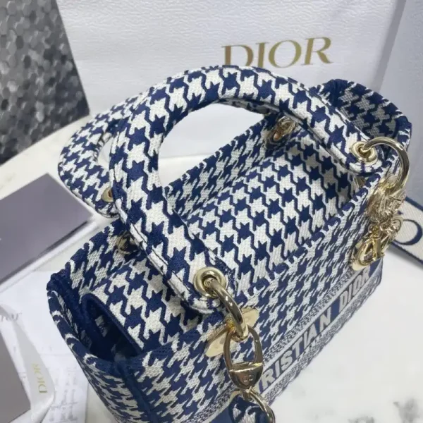 Lady Dior Medium  D-Lite Houndstooth  Canvas - Image 8