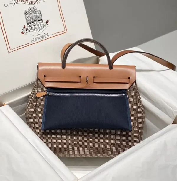 Hermes Herbag 31cm Brown Plaid - Image 2