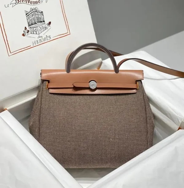 Hermes Herbag 31cm Brown Plaid - Image 3