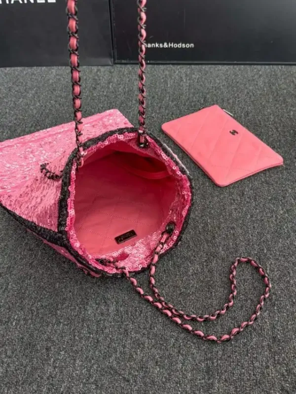 CHANEL Sequin Shoulder Bag Pink - Image 3