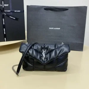 YSL Loulou Black Puffer Silver