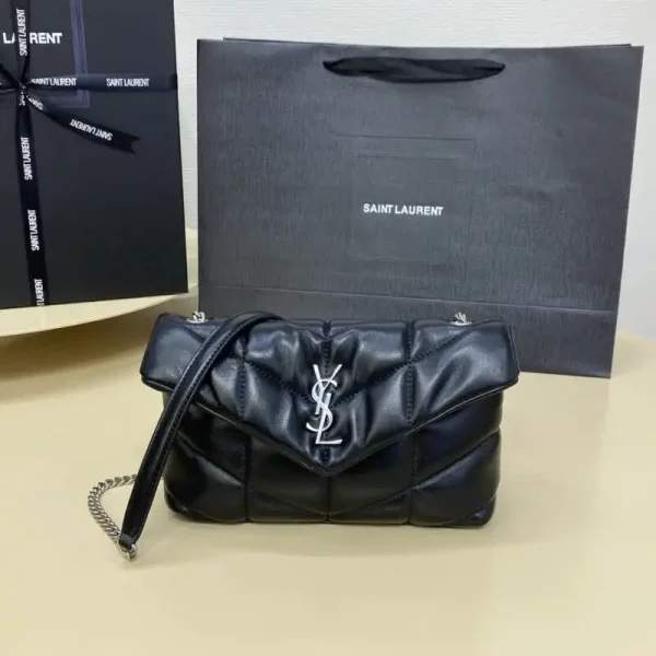YSL Loulou Black Puffer Silver