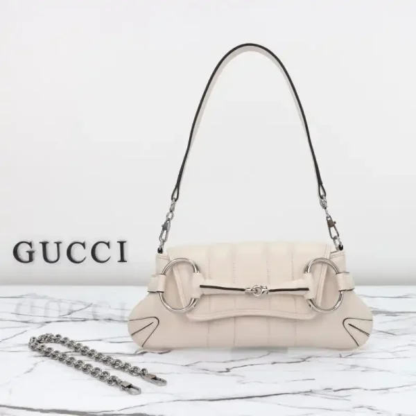 Gucci Horsebit Chain Shoulder Bag White