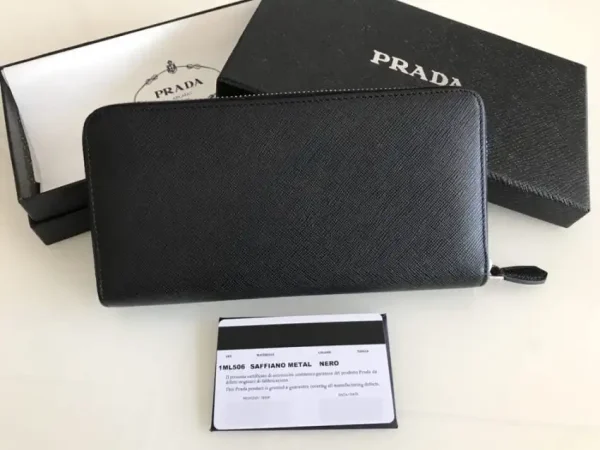 Prada Saffiano Long Zipper Wallet Black - Image 6