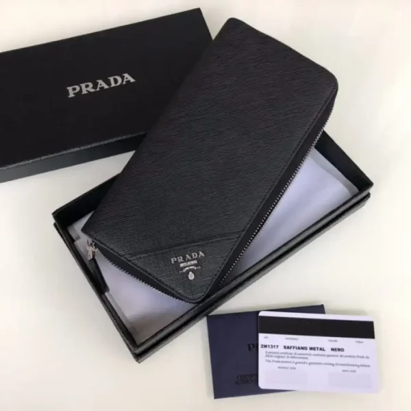 Prada Saffiano Long Wallet Black Silver - Image 2
