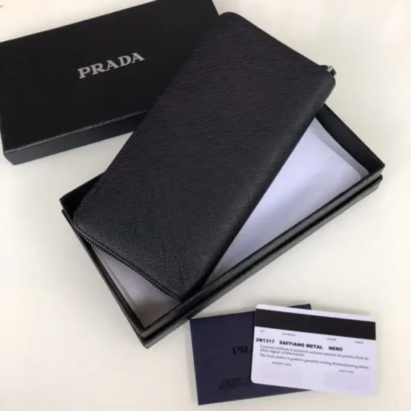 Prada Saffiano Long Wallet Black Silver - Image 6