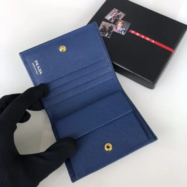 Prada Saffiano Two Fold Wallet Blue - Image 6