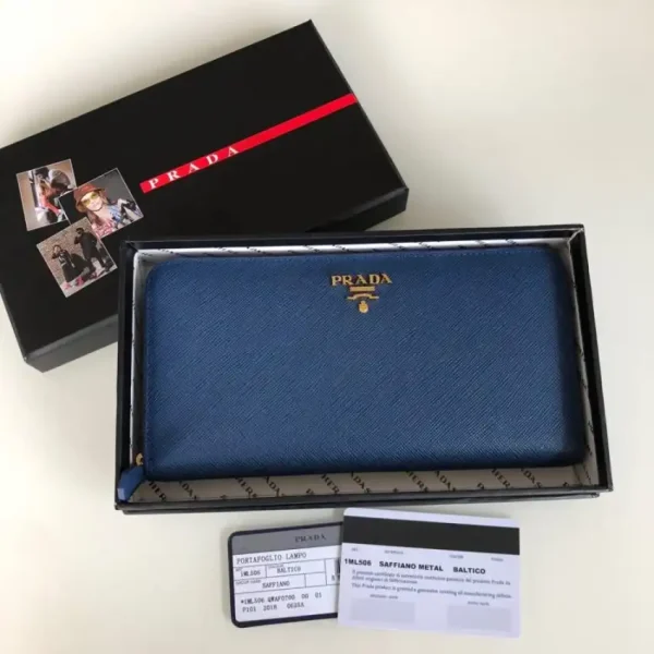 Prada Saffiano Long Zipper Wallet Blue - Image 2
