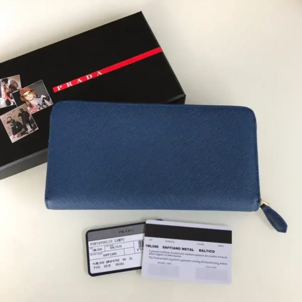 Prada Saffiano Long Zipper Wallet Blue - Image 4