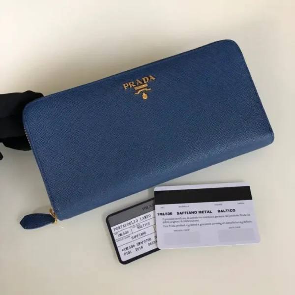 Prada Saffiano Long Zipper Wallet Blue - Image 6
