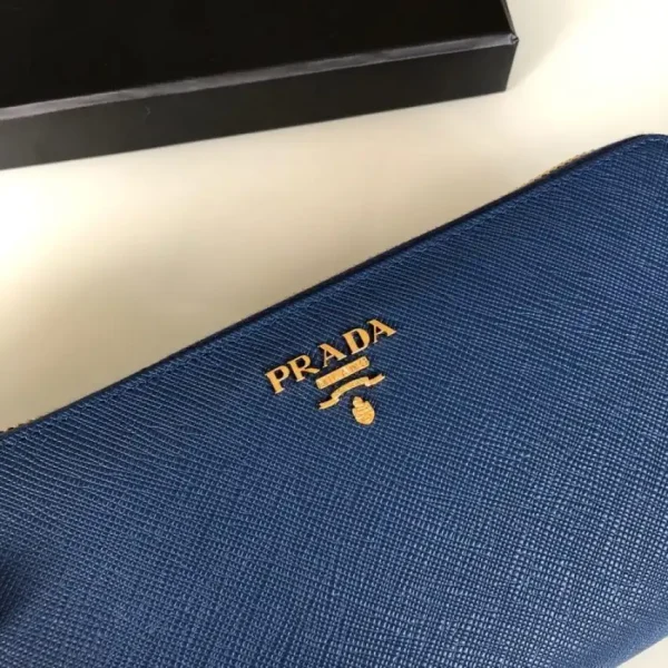 Prada Saffiano Long Zipper Wallet Blue - Image 7