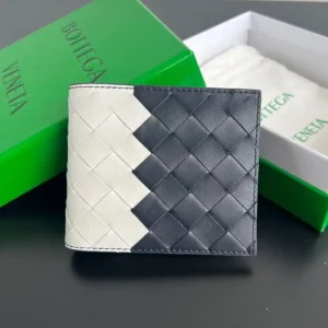 Bottega Veneta Intrecciato Bi-Fold Wallet White&Blue