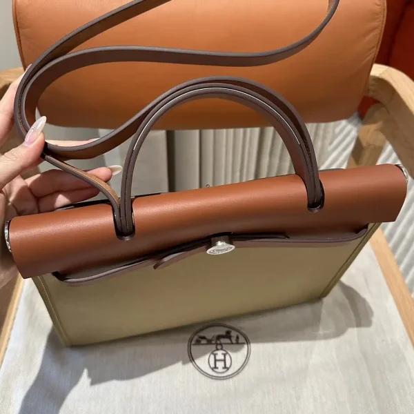 Hermes Herbag 31cm Brown Canvas - Image 6