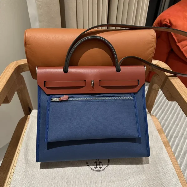 Hermes Herbag 31cm Blue Canvas - Image 3