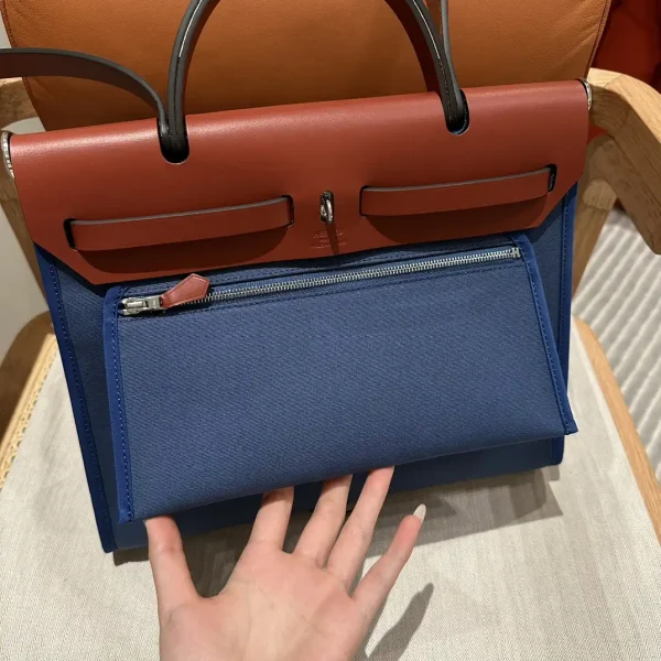 Hermes Herbag 31cm Blue Canvas - Image 4
