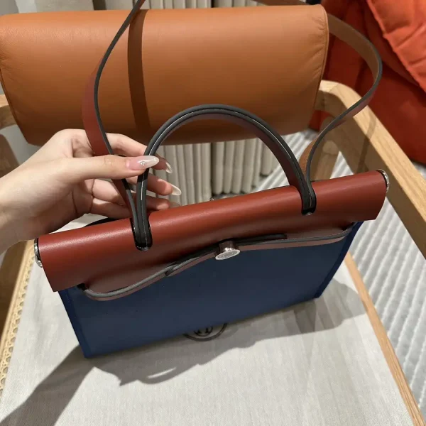 Hermes Herbag 31cm Blue Canvas - Image 9