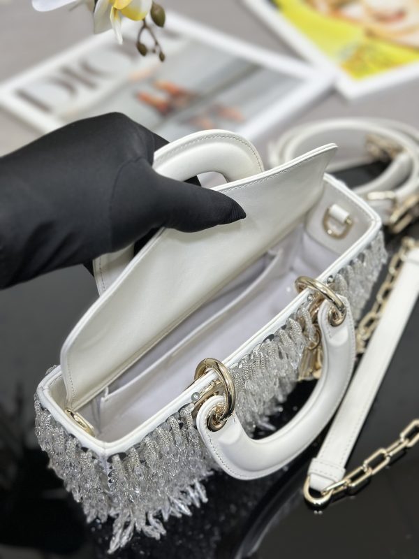 The Small Lady D Bag Silver Embroidered Tassels - Image 8