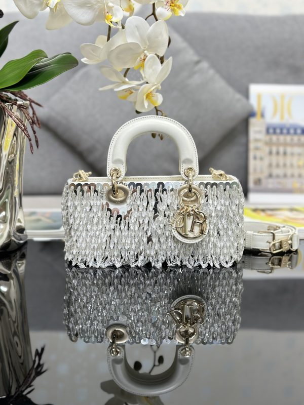 The Small Lady D Bag Silver Embroidered Tassels - Image 2