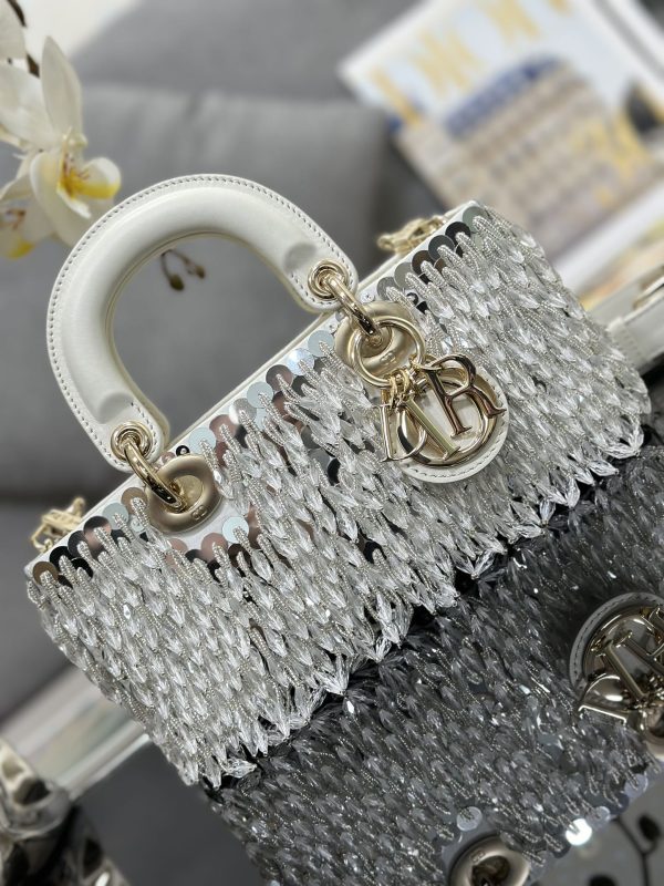 The Small Lady D Bag Silver Embroidered Tassels - Image 3