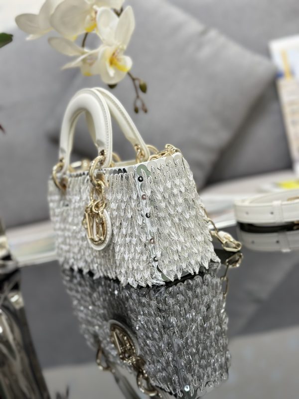 The Small Lady D Bag Silver Embroidered Tassels - Image 4