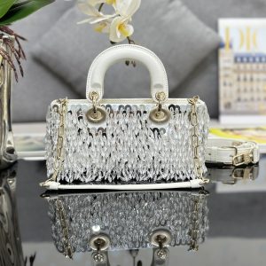 The Small Lady D Bag Silver Embroidered Tassels