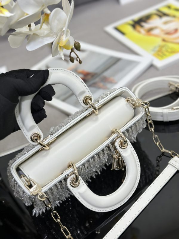 The Small Lady D Bag Silver Embroidered Tassels - Image 7
