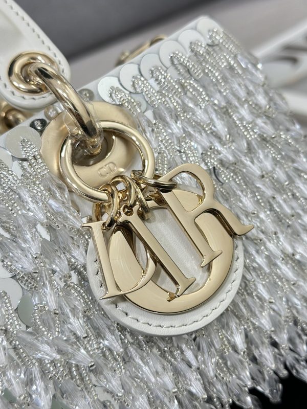 The Small Lady D Bag Silver Embroidered Tassels - Image 10