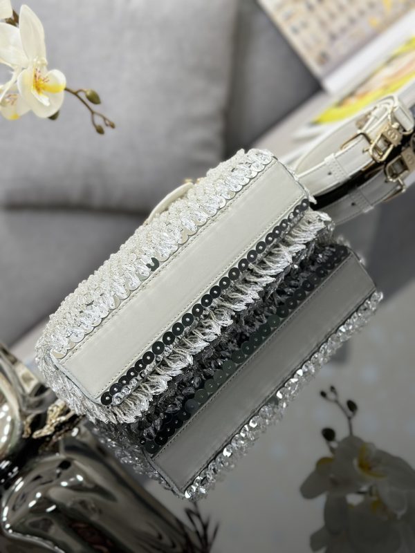 The Small Lady D Bag Silver Embroidered Tassels - Image 9