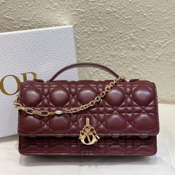 Dior Burgundy Lambskin Leather Bag