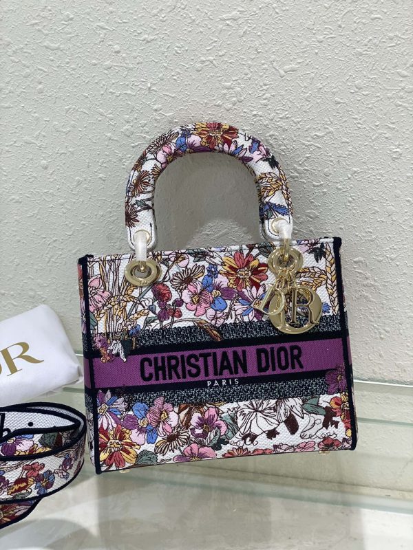 Lady Diana Embroidered Multi-colored Flowers Bag - Image 3