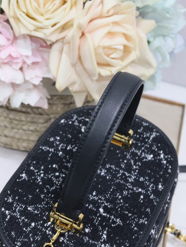 Dior Small Vanity Bag in Black Burlap with Leather - Image 7