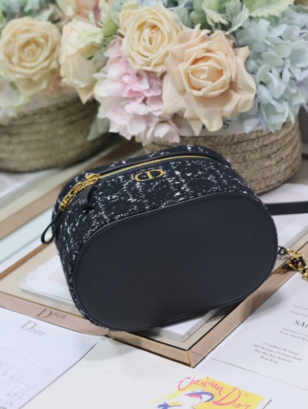 Dior Small Vanity Bag in Black Burlap with Leather - Image 6