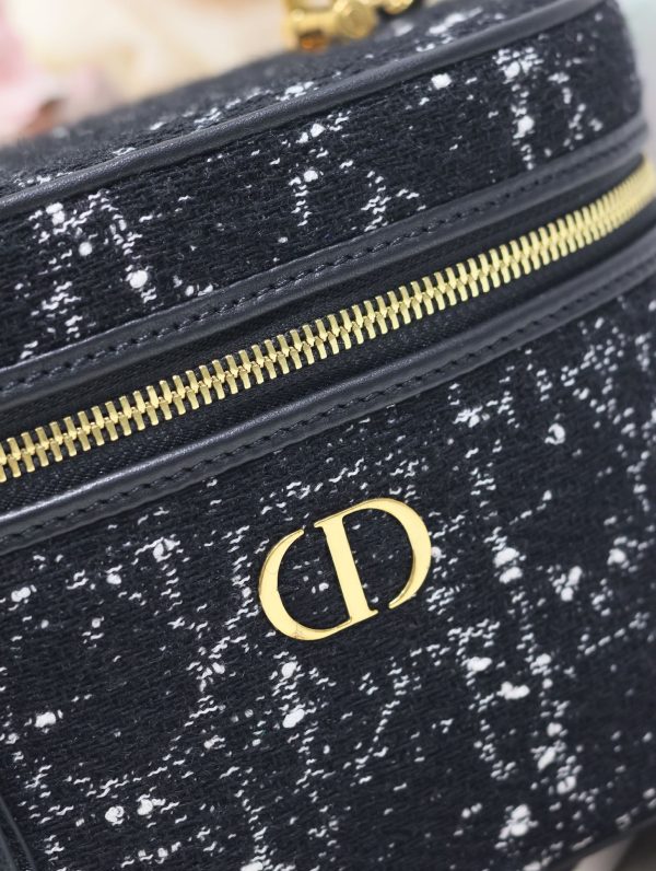 Dior Small Vanity Bag in Black Burlap with Leather - Image 3