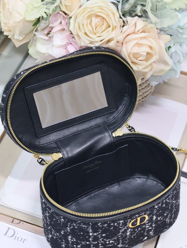Dior Small Vanity Bag in Black Burlap with Leather - Image 10