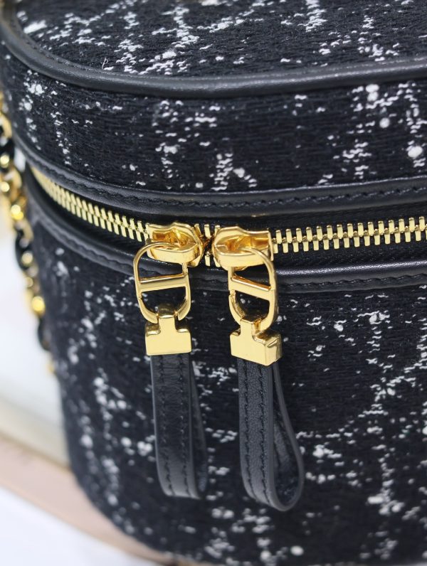 Dior Small Vanity Bag in Black Burlap with Leather - Image 8