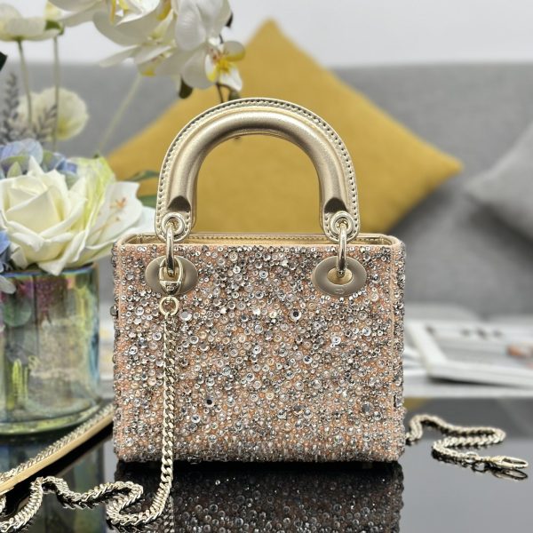 The Lady Dior Three-grid Embroidered Diamond-Beaded bag