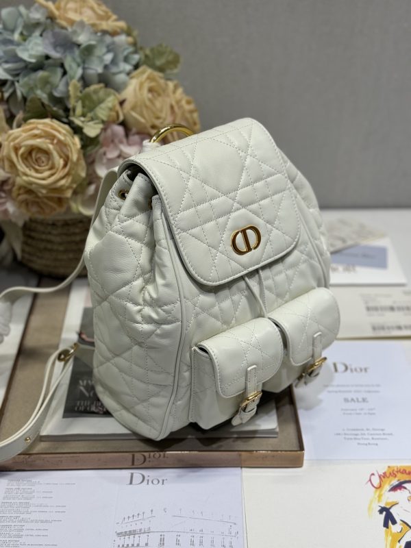 Medium Dior Caro Backpack White Color
