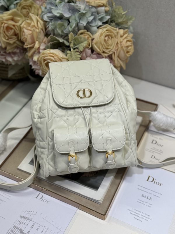 Medium Dior Caro Backpack White Color - Image 3