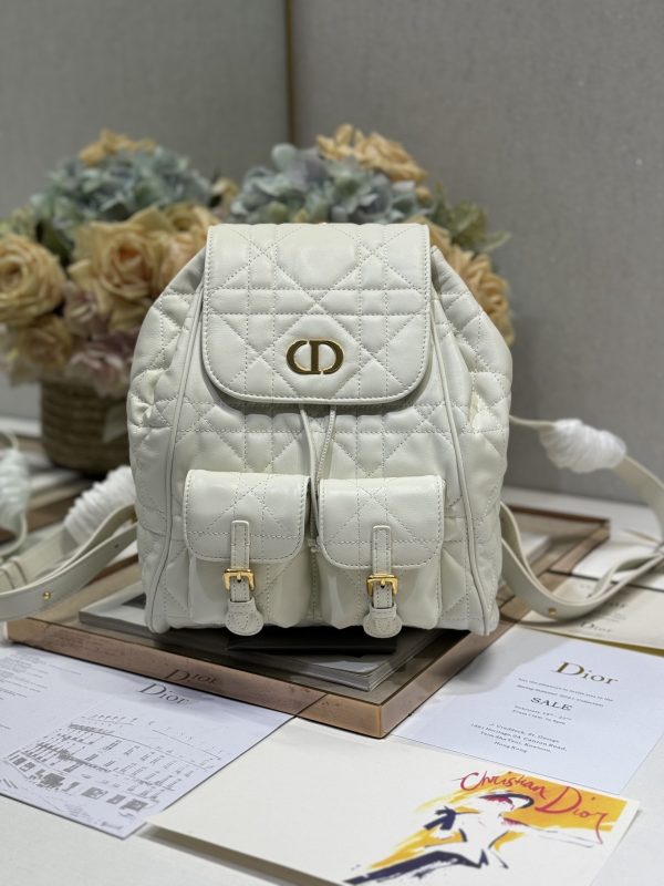 Medium Dior Caro Backpack White Color - Image 9
