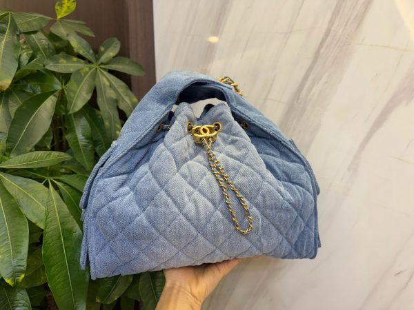 CHANEL Drawstring Bucket Deni Bag - Image 9