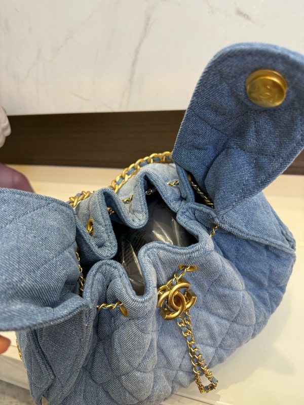 CHANEL Drawstring Bucket Deni Bag - Image 8