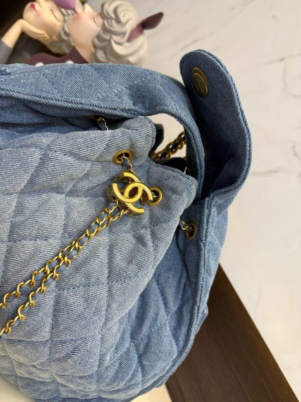CHANEL Drawstring Bucket Deni Bag - Image 5