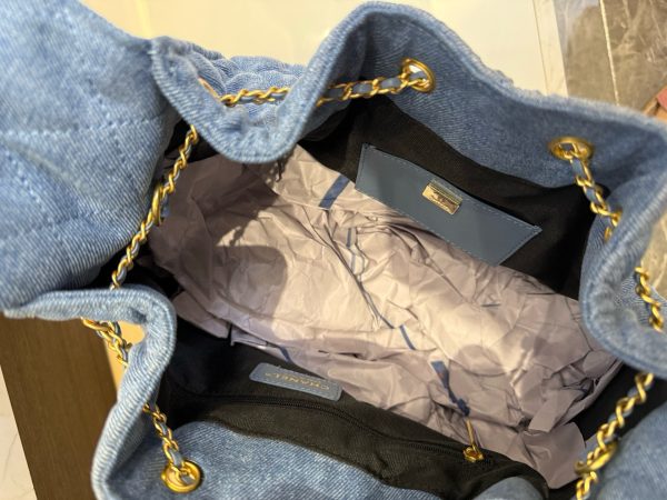 CHANEL Drawstring Bucket Deni Bag - Image 4