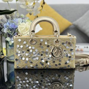 Dior Medium Lady D-Joy Gold Sequins