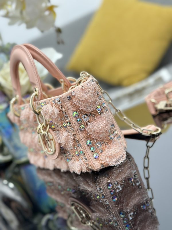 Small Lady D-Joy Pink Embroidered Lace Bag - Image 9