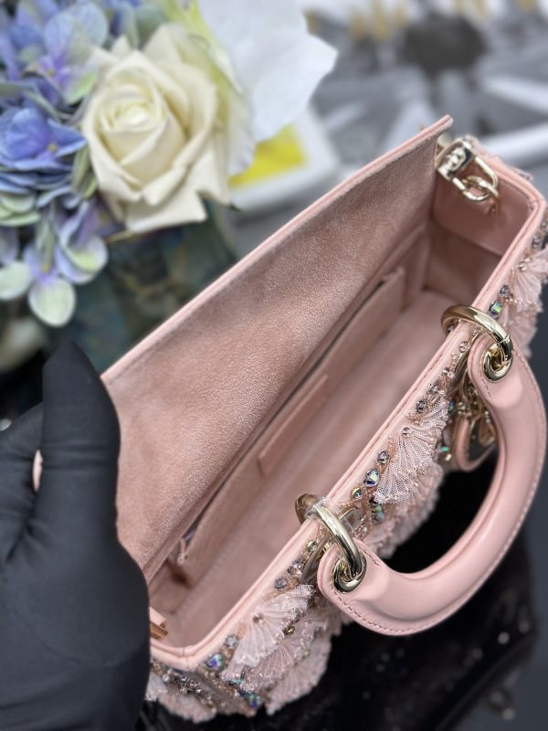 Small Lady D-Joy Pink Embroidered Lace Bag - Image 8
