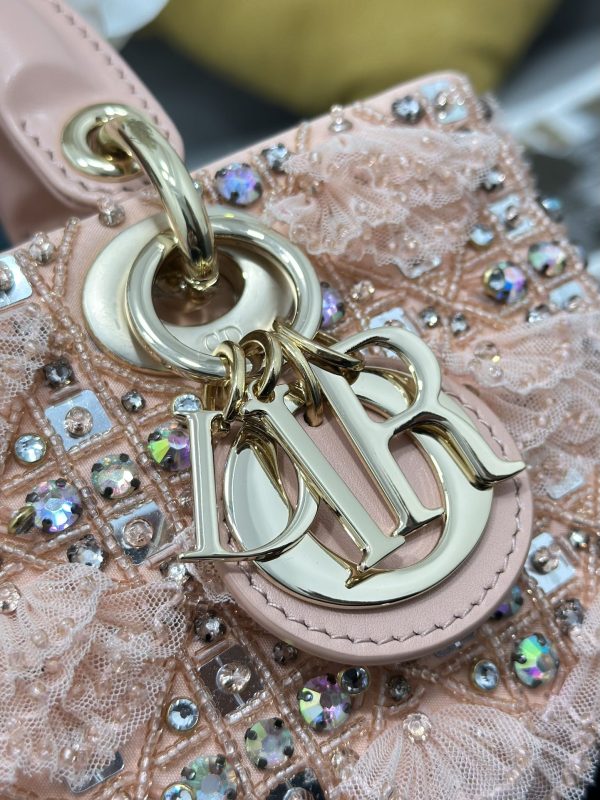 Small Lady D-Joy Pink Embroidered Lace Bag - Image 6