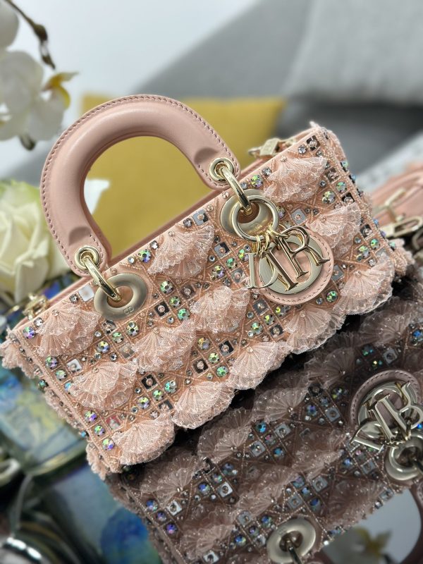 Small Lady D-Joy Pink Embroidered Lace Bag - Image 4