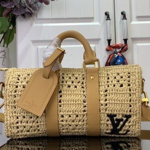 LV Keepall Bandoulière 25 Handbag Woven Straw